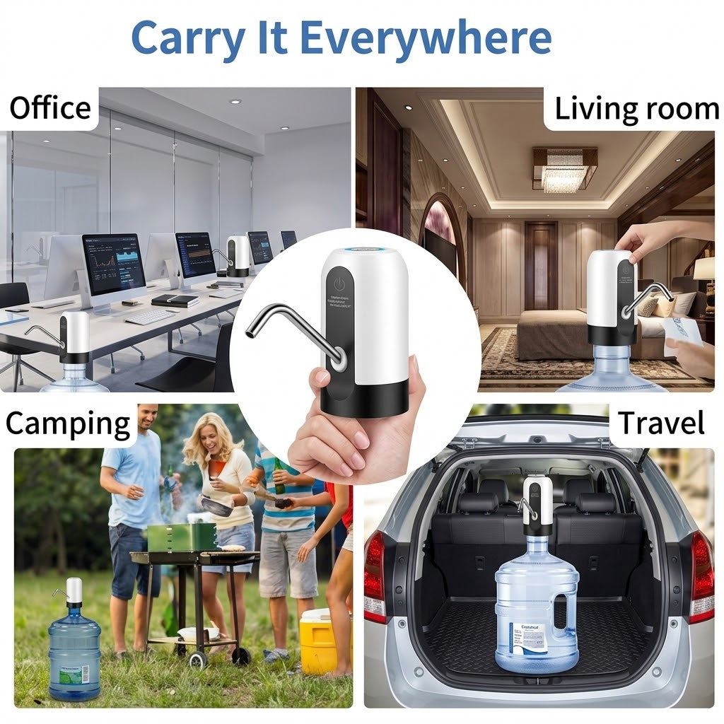 Electric Portable Water Dispenser Pump – One-Touch USB Rechargeable Water Bottle Pump