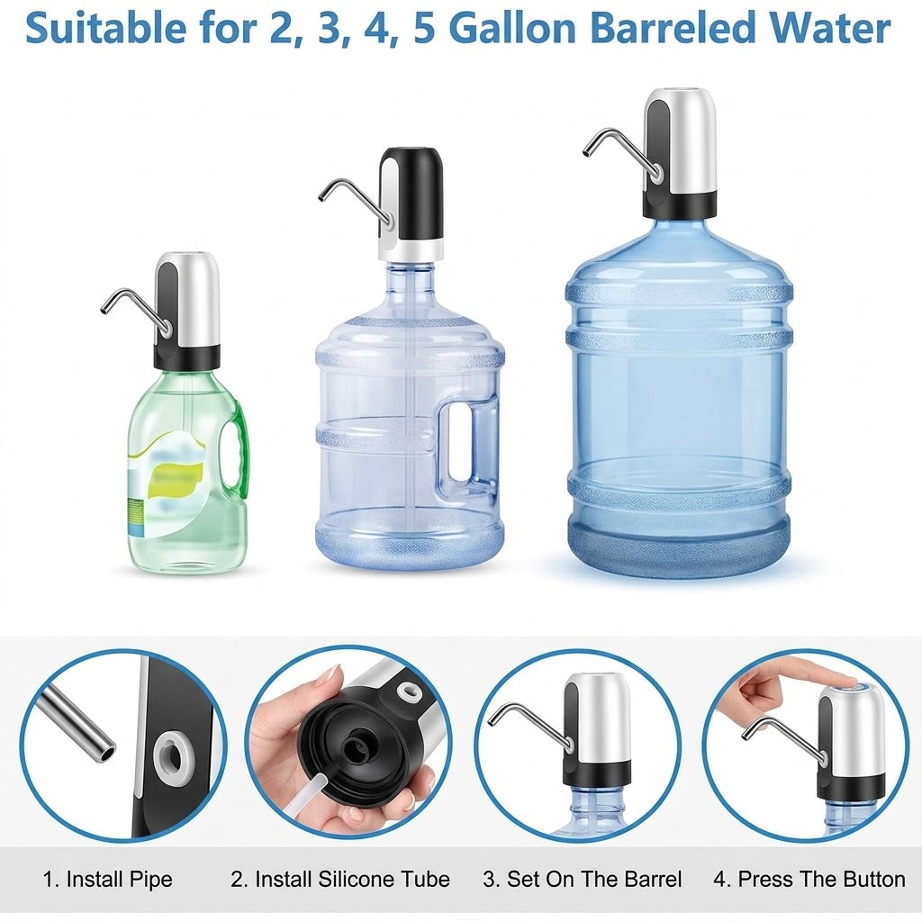 Electric Portable Water Dispenser Pump – One-Touch USB Rechargeable Water Bottle Pump