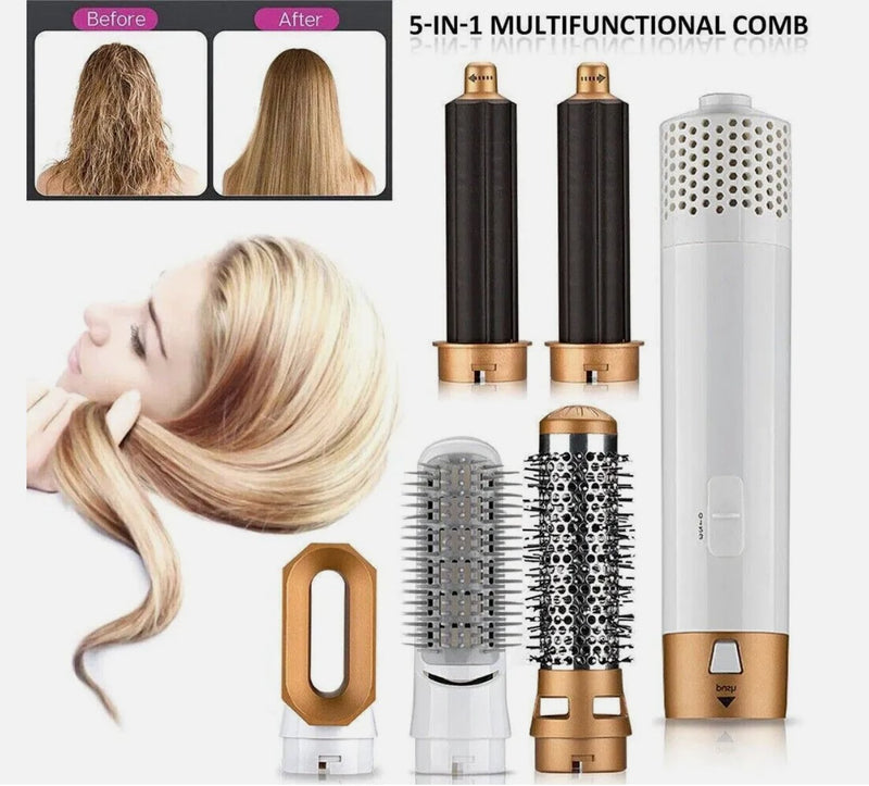 5-in-1 Hair Brush – Straighten, Curl & Style Your Hair in Minutes ✨