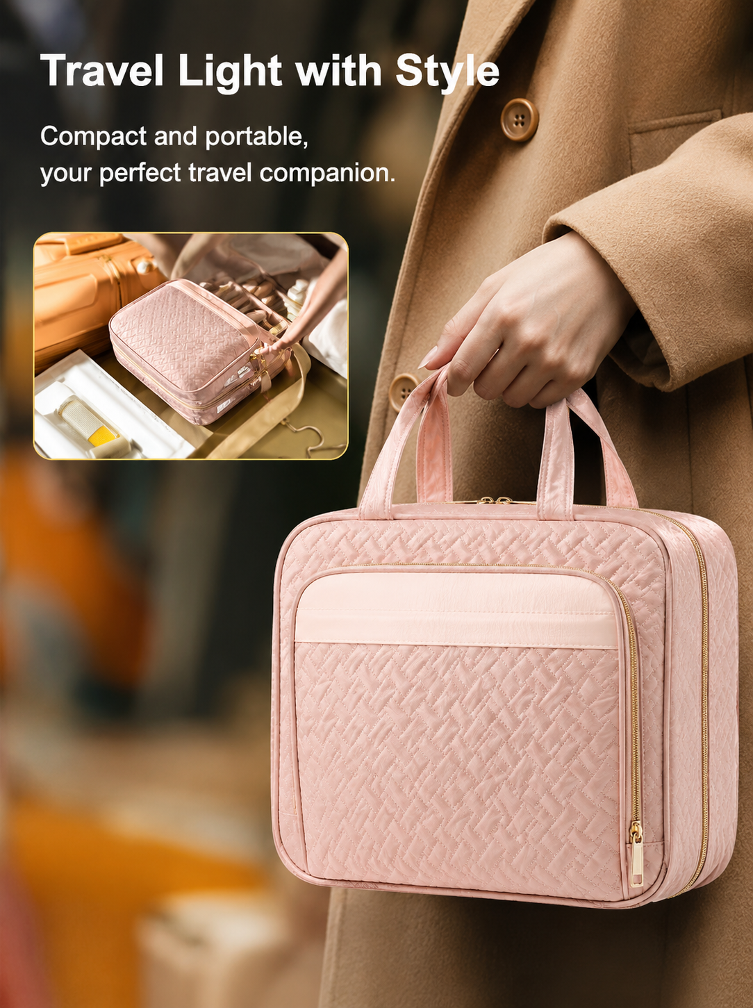 Large Hanging Travel Cosmetic Bag – Waterproof Multi-Compartment Organizer