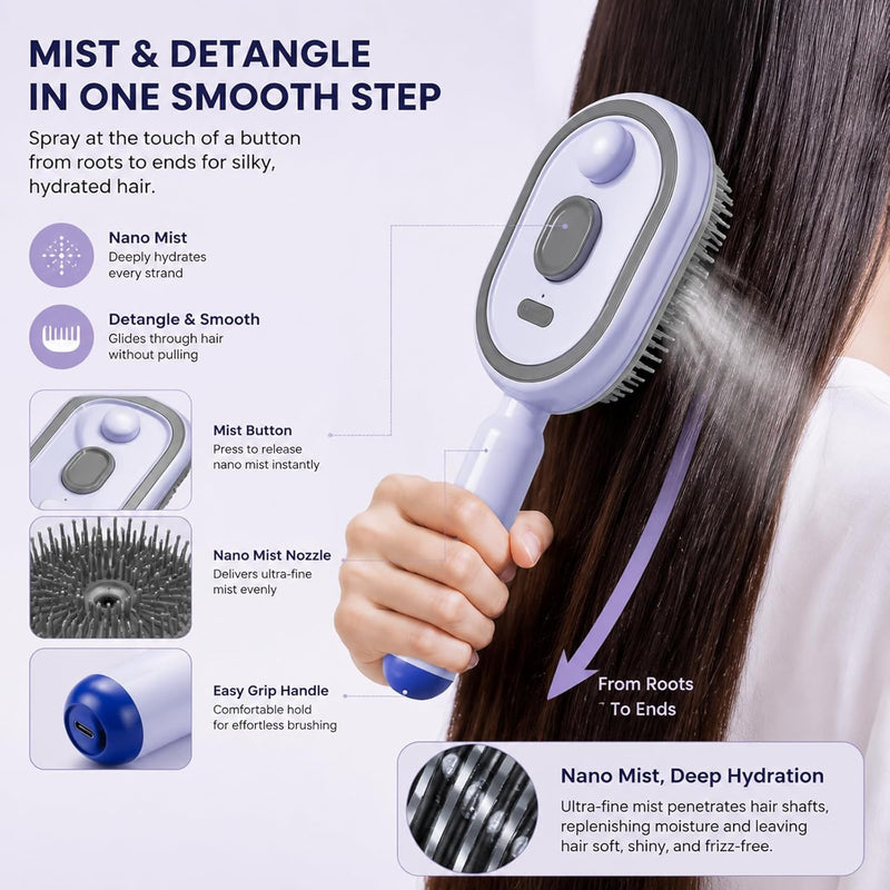 Electric Nano Mist Hair Brush | 2-in-1 Detangling & Spray Comb | 35% OFF + COD