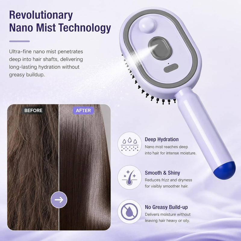 Electric Nano Mist Hair Brush | 2-in-1 Detangling & Spray Comb | 35% OFF + COD