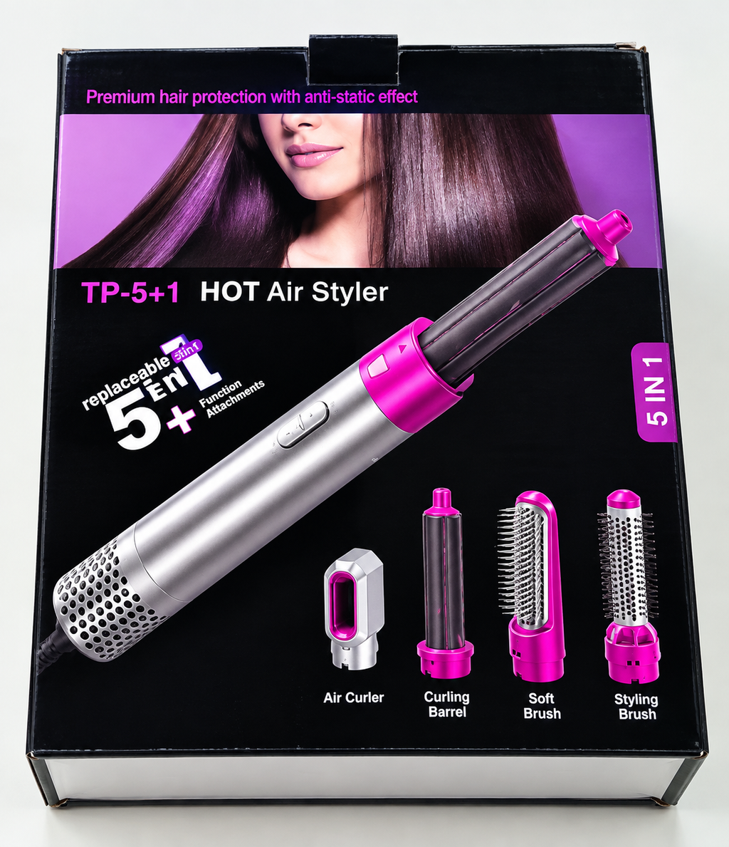 5-in-1 Hot Air Brush – Hair Dryer, Straightener, Curler & Volumizer
