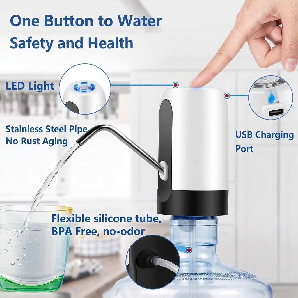 Electric Portable Water Dispenser Pump – One-Touch USB Rechargeable Water Bottle Pump