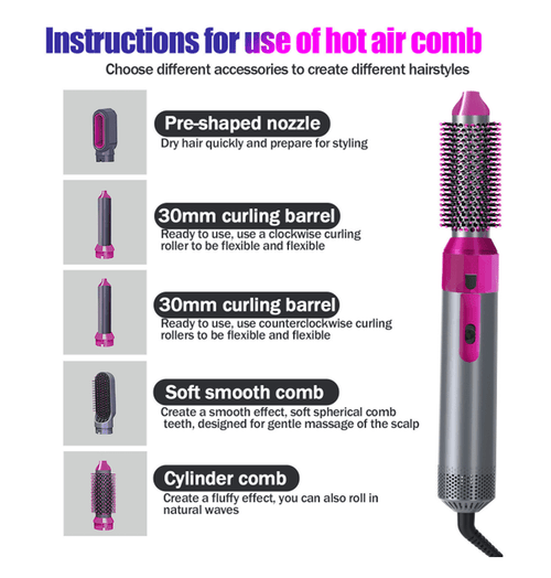5-in-1 Hot Air Brush – Hair Dryer, Straightener, Curler & Volumizer